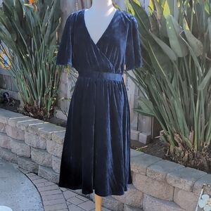 Modcloth Deep Blue Velvet Midi Dress
